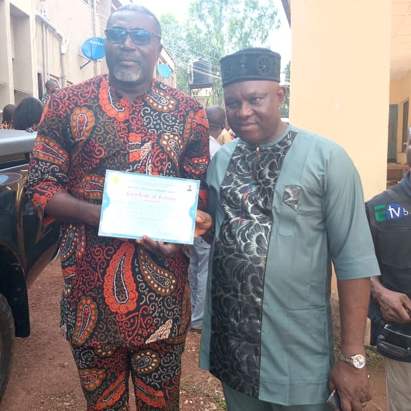 Hon. Greg Anyaegbudike, Chairman Orji River, after receiving his certificate of return