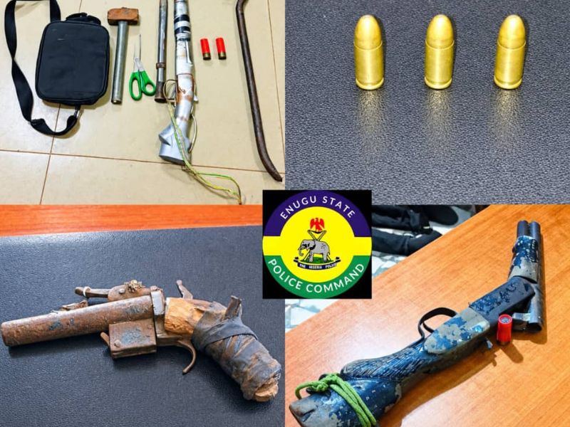 Enugu Police Arrest Five Suspects, Recover Three Firearms, Six Rounds of Ammunition