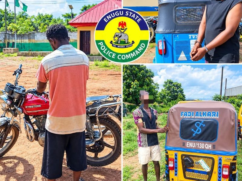 Enugu Police Arrest Three Suspects, Recover Stolen Motorcycle and Tricycles