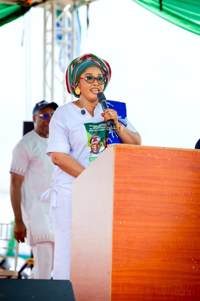 The Director General of TGM, Dr. Nwakaego Ajah, Delivering her Speech at the Teachers Endorsement Rally for Gov. Mbah & President Tinubu